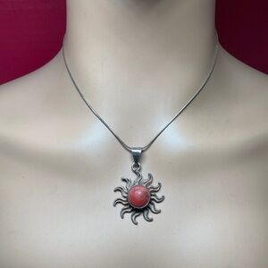 Sterling Silver Sun ☀️ Pendant with Coral. 17 inches long